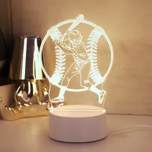 Baseball Player Design USB Powered Night Light, Creative 3D Baseball Design Desktop Decorative Light, Novelty Lighting for Home Bedroom Living Room, Led Lighted