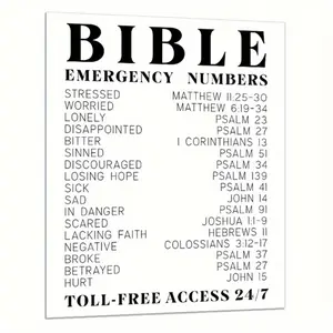 Bible Verse Emergency Numbers Wall Art, Inspirational Spiritual Typography Wall Art, Religious Gift for Men and Women