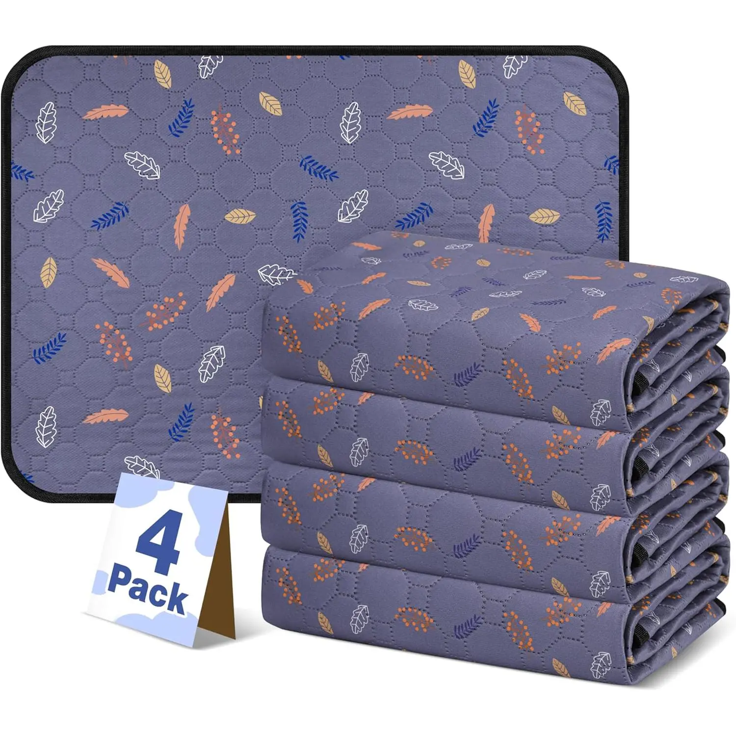 4'Pcs Washable Pee Pads, Reusable Puppy Pet Training Pads, Waterproof Dog Crate, Whelping Pad, Non-Slip Protects Against Urine Leakage Deep Grey Medium