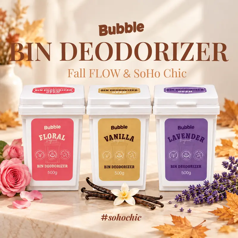 Bubble Trash Can Deodorizer Powder, 500g Mineral Formula, Helps Neutralize Waste Odors and Absorb Moisture & Leaked Liquids, Plant-Derived Fragrance, 2 Pour Openings for Kitchen Trash Cans, Diaper Pails, Pet Waste & Outdoor Bins - Bin deodorizer 500g