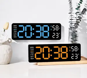 LED Digital Wall Clock Decorative,Digital Clock Large Display with Temperature/Countdown/Auto Dimmer/Snooze - 12/24H,Adjustable White Shell Orange Room Kitchen