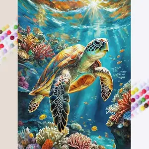 DIY 5D Full Drill Round Rhinestone Painting Kit Diamond Art Mosaic Ocean Turtle Diamond Embroidery Art Kit DIY Craft Supplies Handmade Set Wall Decoration Back to School Season Gift for Family Loved Ones and Friends