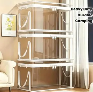Extra Large Clear Plastic Storage Box with Hinged Lid, Heavy-Duty & Durable, High Capacity Organizer Ideal for Home, Camping, Travel, Attic Storage, and Moving