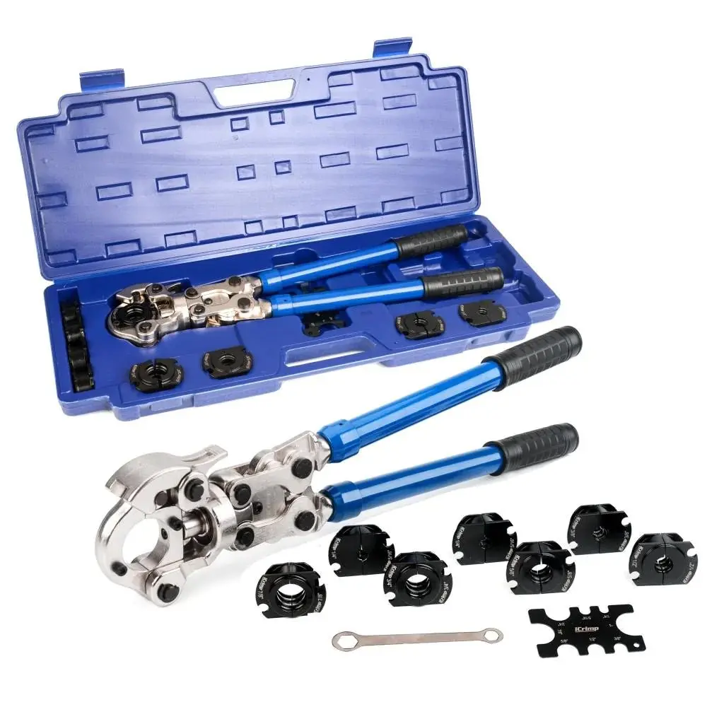 iCrimp Copper Pipe Press Tool for ZOOMLOCK refrigerant and HVAC fittings with 1/4", 5/16", 3/8", 1/2", 5/8", 3/4", 7/8" interchangeable Jaws