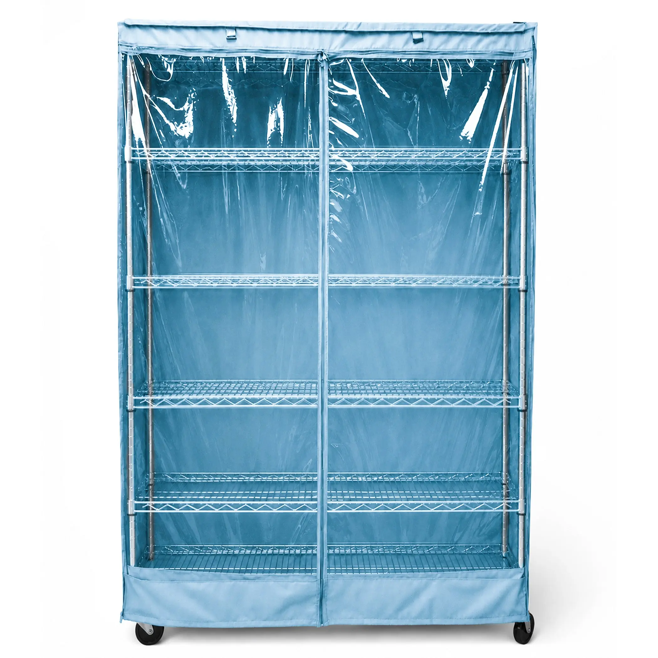 Storage Shelving Unit Cover, fits racks 48"W x 18"D x 72"H one side see through panel in Glacier Blue portable shoe rack organizer Repellent
