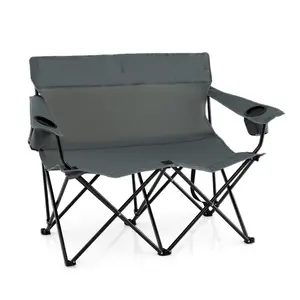 COSTWAY Double Camping Chair, Oversized Heavy Duty Camping Loveseat for Adults, Portable Folding 2 Person Camping Chair with Cup Holder for Outdoor Lawn Beach Backyard