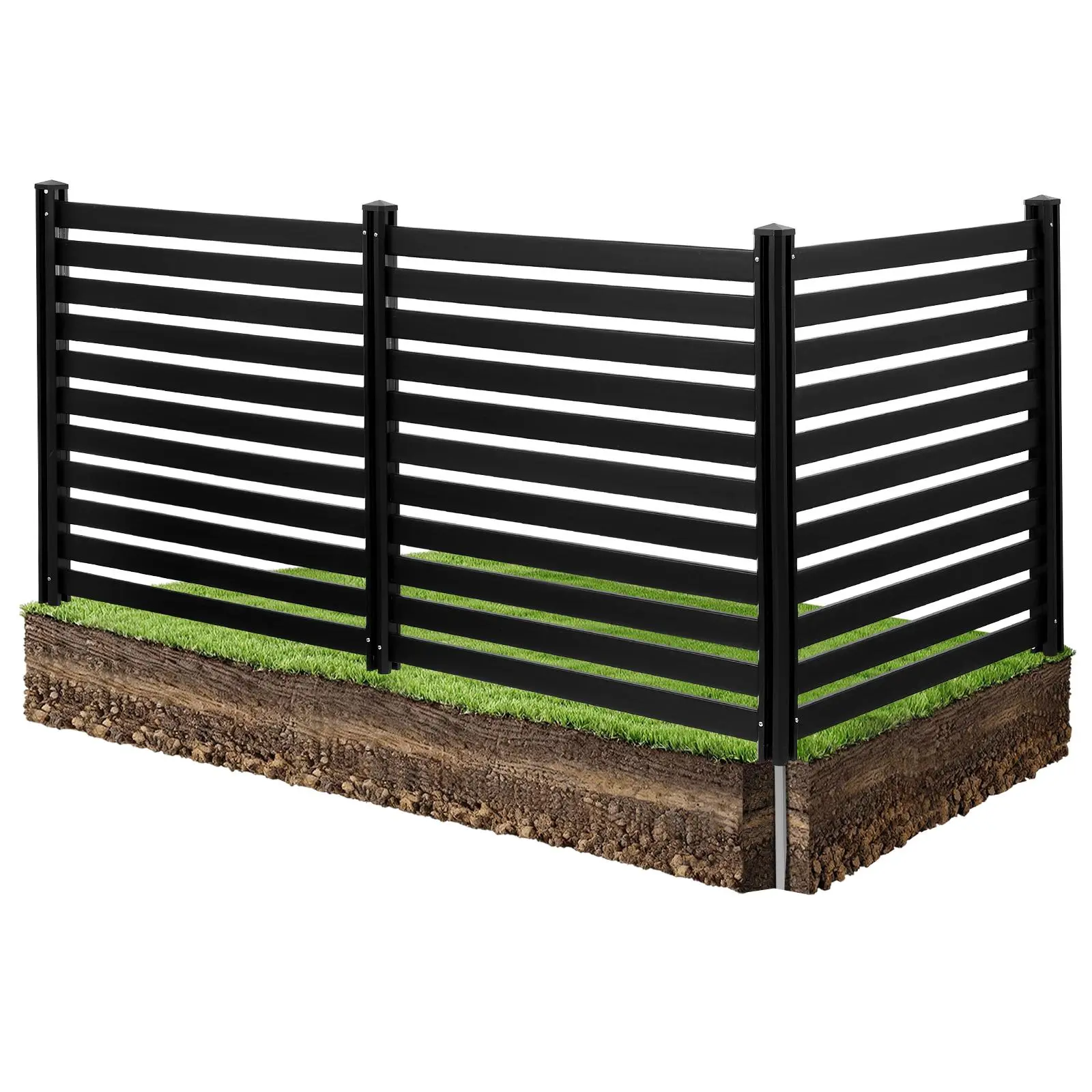 【SummerFinds】VEVOR 3 Panels Outdoor Privacy Screen, 50 x 48 in Air Conditioner Fence with 27.6 in Ground Stakes, Pool Equipment Enclosure, Vinyl Privacy Fence, Ideal for Trash Can and A/C Units, Black