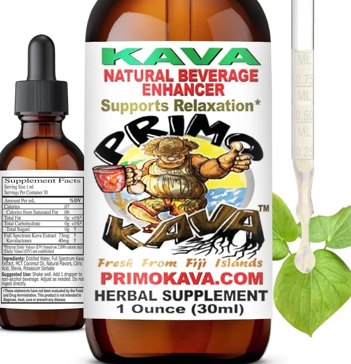 Kava Drops | Water Soluble Kava Extract | Concentrated Tincture Beverage Enhancer | Authentic Kava Kava from Fiji, 40mg Kavalactones | 1oz