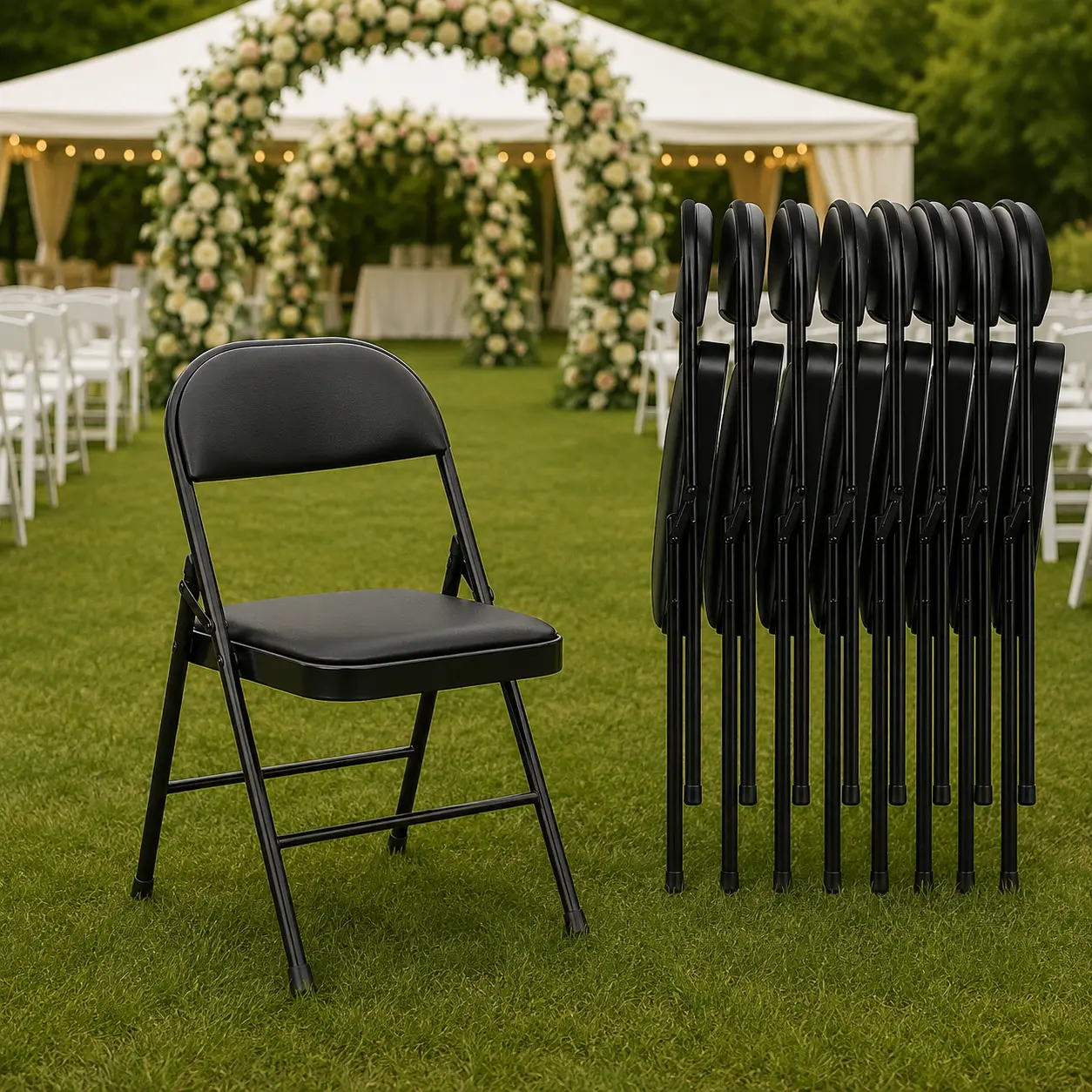 Folding Chair, PU Leather Padded Folding Chairs for Outside and Indoor, Comfy Heavy Duty Portable Foldable Chairs Metal Commercial Seat for Office, Dorm, Party, Lawn, Patio