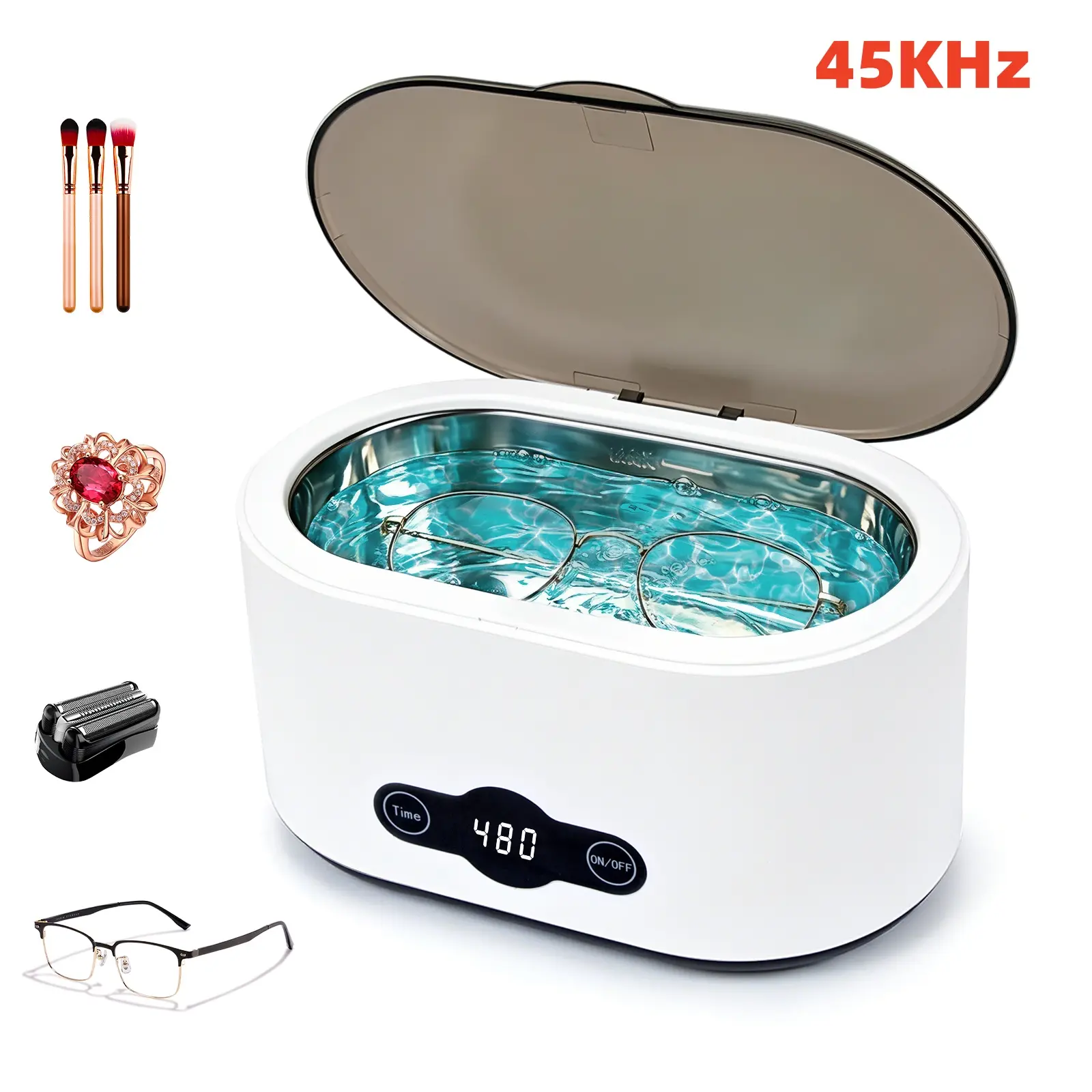 Ultrasonic Jewelry Cleaner, 45kHz Sonic Glasses Cleaner | 22oz (650 ml) Large Capacity,  Portable Ultrasonic Cleaning Machine for Eyeglasses, Rings, Watches, Razors, Home Use，Professional Ultrasonic Jewelry Cleaner 360° Deep All-Round Cleaning,Christmas
