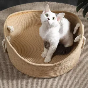 Cross-Border All-Season Universal Straw Woven Cradle Nest Large Space Cat House Dog House Handmade Summer Woven Cat Scratching Nest