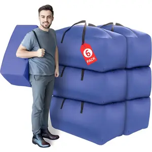 6 Pack Moving Bags with  Zipper & Comfortable Handles, Heavy-Duty Storage Tote Moving Supplies for Packing & Moving & Storing, College Dorm Essentials Essentials Storage Bags, Navy