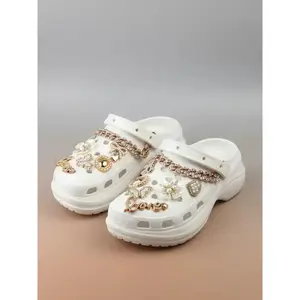 14pcs Fashionable Rhinestone & Letter Decorated Shoes Decorations, Chain & Bowknot Design Shoes Charm Rhinestone Shoes Charms For Vented Clogs Decoration Elegant