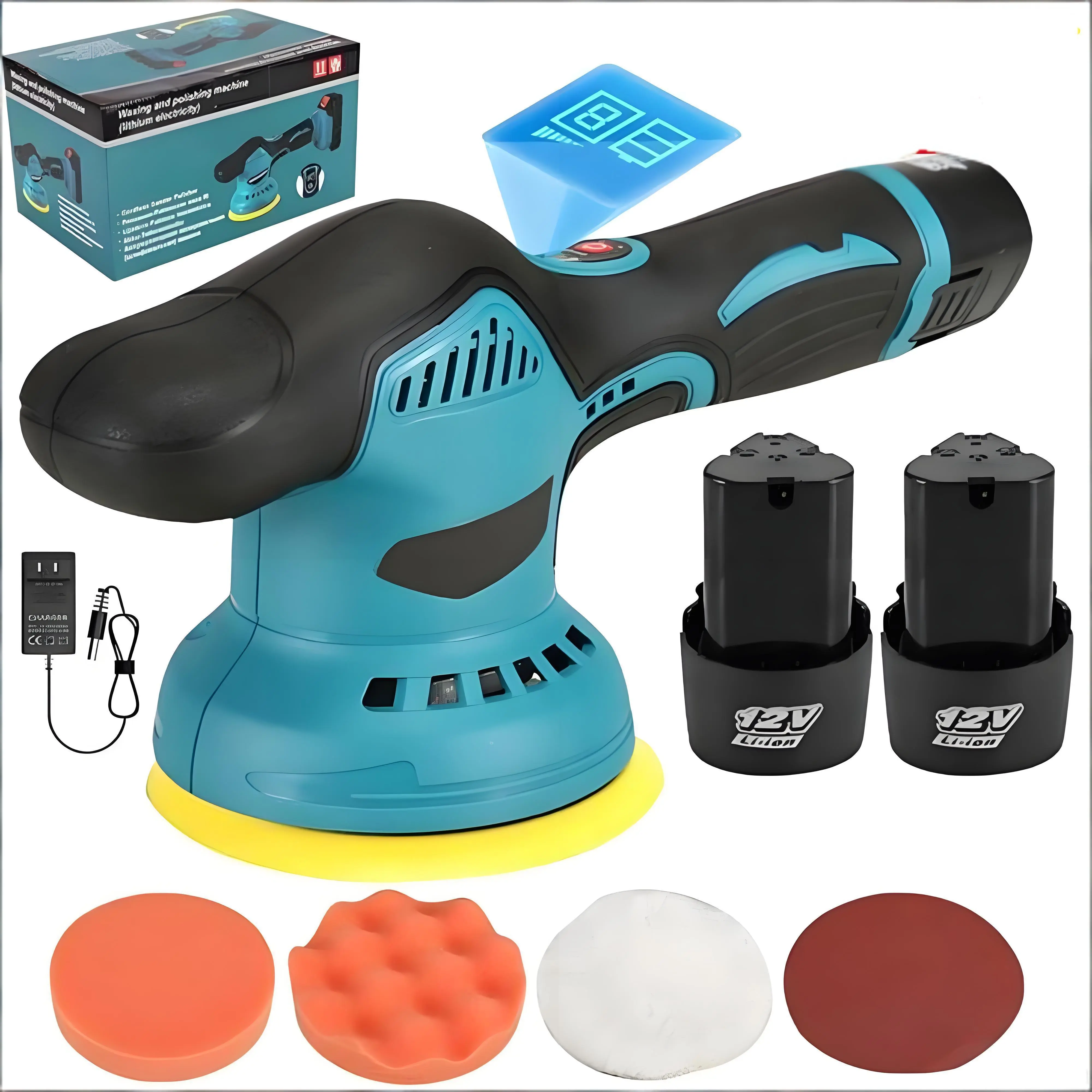 12V Rechargeable Cordless 6-in Mini Buffer Polisher Tool Kit - 8 Variable Speed Settings, 2 Battery Run, 5500 Max RPM, Compact Body, Easy Control, Multi-Surface Use for Car+Boat Detailing, Cars & Boats Scratch Removal
