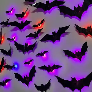 12-Piece Set - 3D Bat Design LED Decorations, LED Halloween 3D Bat Wall Stickers, Luminous Bat Ornaments, Suitable for Indoor and Outdoor Use, Suitable for Bedrooms, Windows and Parties