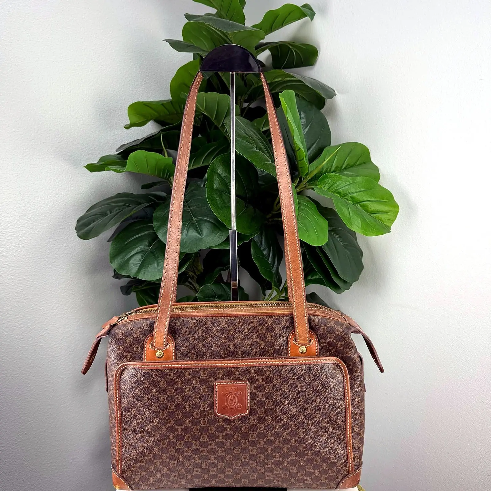 Pre-owned Coated Canvas Shoulder Bags Authentic Celine Vintage Macadam Boston Bag