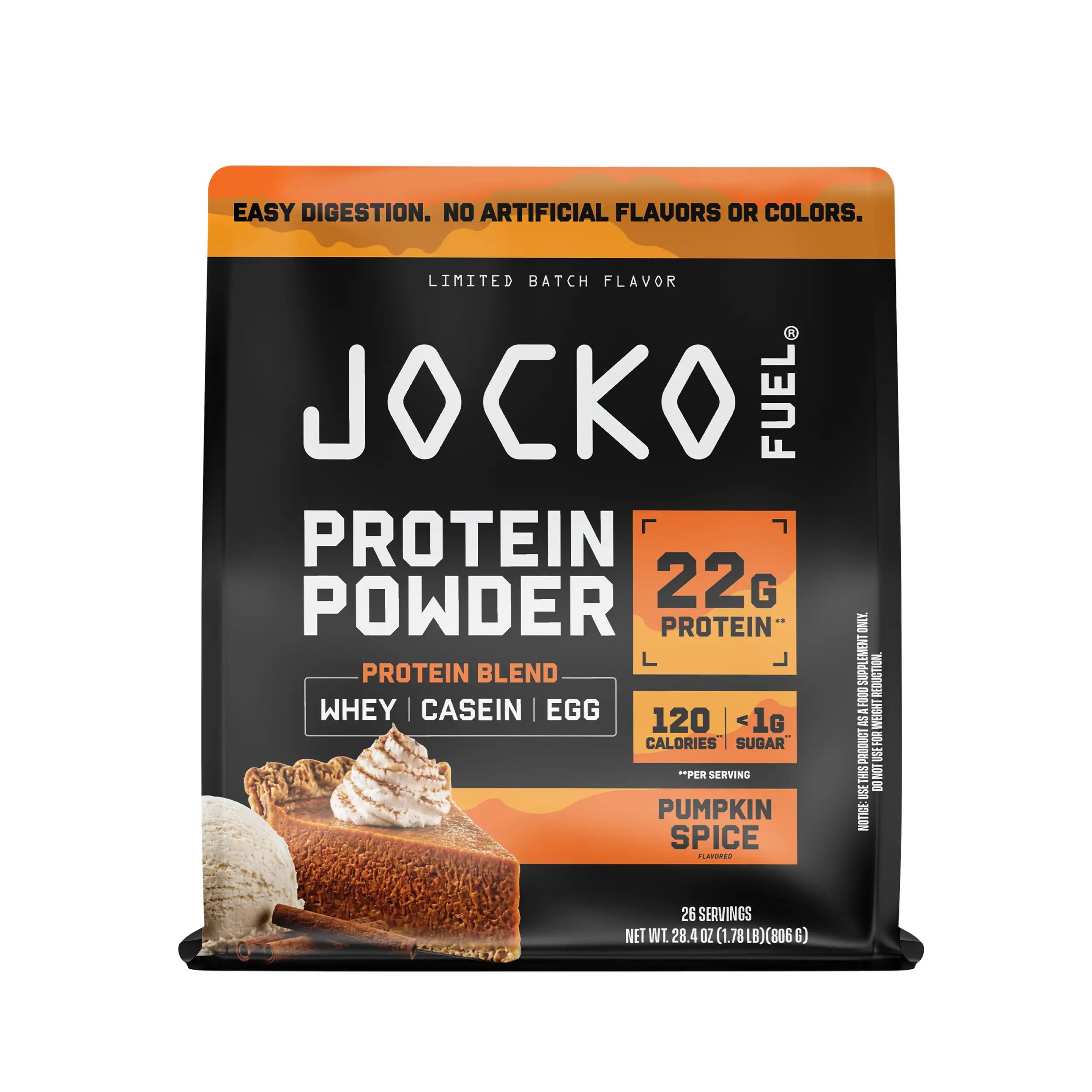 JOCKO FUEL JOCKO MÖLK Protein Powder Pumpkin Spice 22g Protein 1g Sugar Zero Sugar Clean Sustained Protein with Enzymes and Probiotics - Muscle Supplement