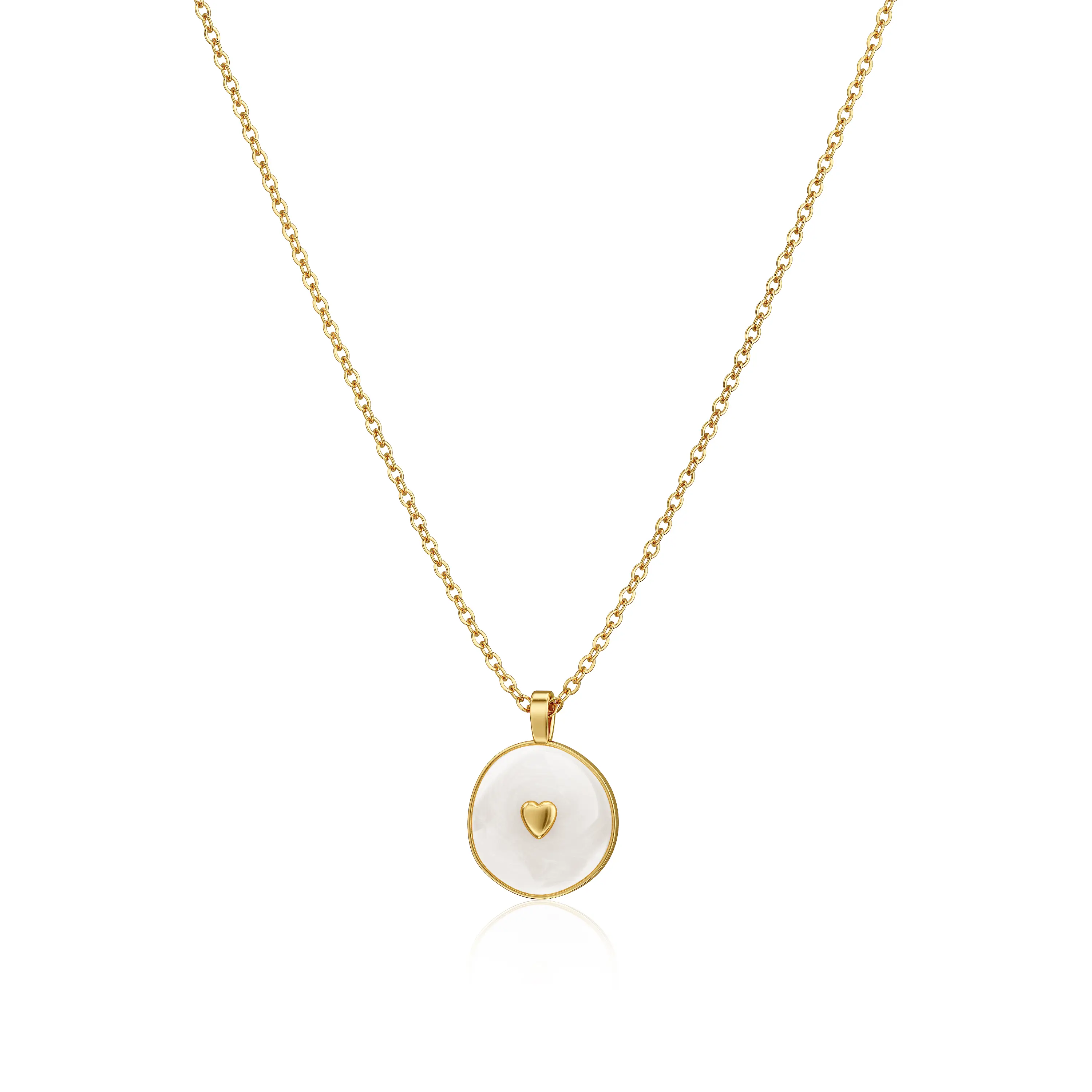 Tewiky Gold Irregular Enamel Heart Disc Necklace, Dainty Pendant Jewelry for Women, Valentine’s Day