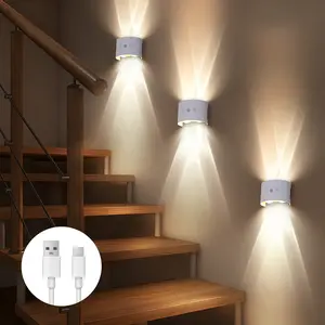 Motion Sensor LED Wall Light, Dimmable Wall Lamp, USB Rechargeable, 3 Light Effects, Up-Down Lighting, Indoor Lighting, Bedroom Hallway Stairs Garden Bedside Decor