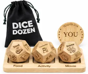 Dice Dozen Date Night Dice – 3-in-1 Wooden Decision Dice Set with Holder – Couples Game with Food, Movie, and Activity Picker – Romantic Gift Idea for Date Night and Anniversaries