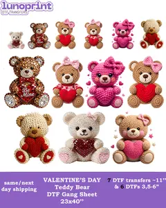 Valentine's Day DTF Gang Sheet: 13 Ready To Press Transfers - 23x40, 7 Big & 6 Small, Full-Color Printing, Same/Next Day Shipping