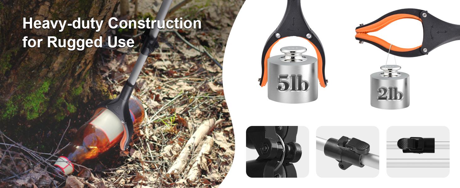43" Extra Long Reacher Grabber Tool - Foldable, Rotating Jaw with Magnets, 4" Wide Claw, Heavy Duty Durable Gardening Pickup Tool for Elderly, Durable Gardening Tool