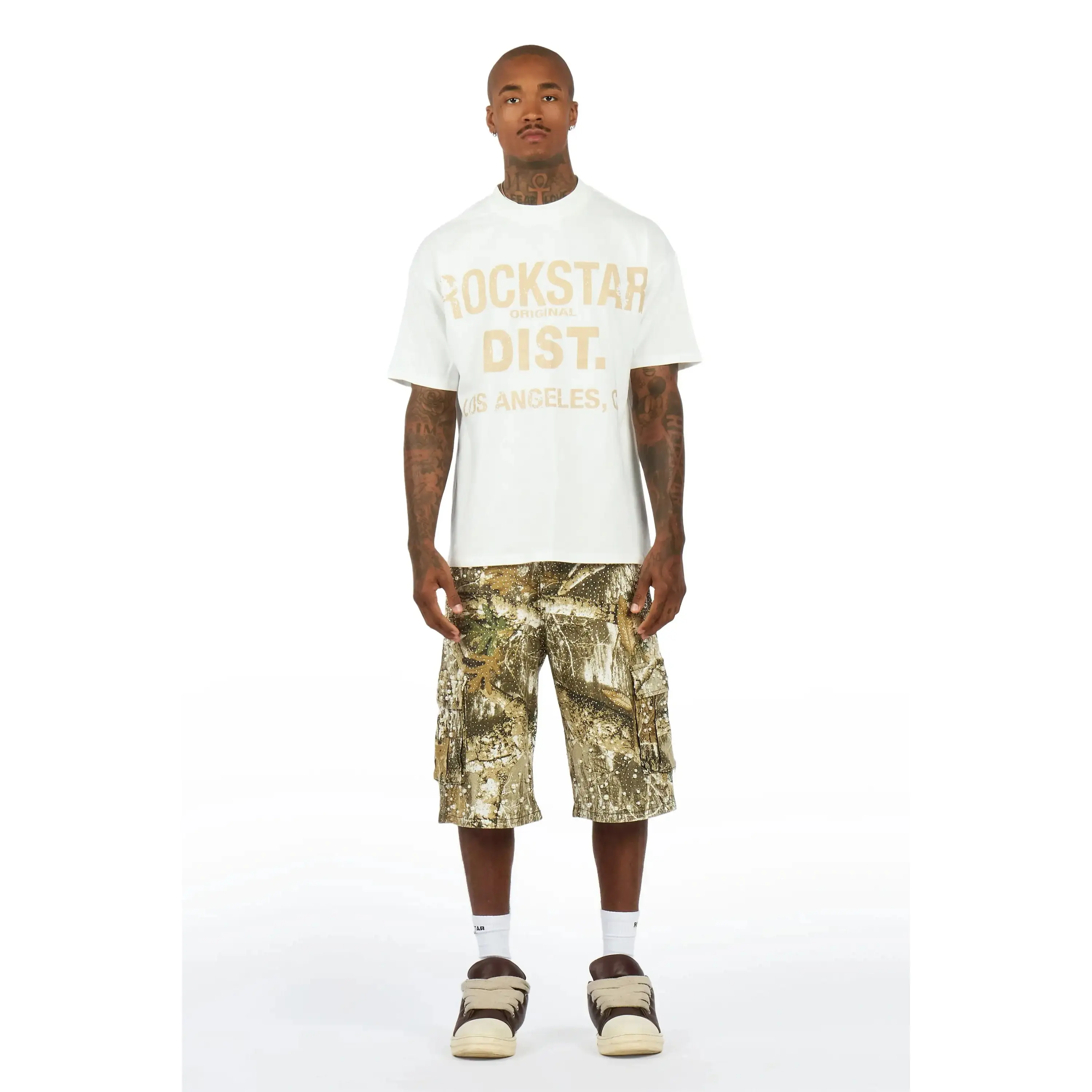Sevyn White/Tree Camo Rhinestone T-Shirt Denim Jort Set