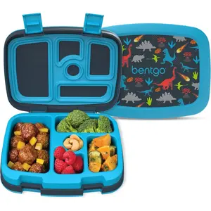 Kids prints leakproof 5compartment bentostyle kids lunch box ideal portion sizes for ages 37 durable dropproof dishwasher safe made with bpafree materials dinosaur