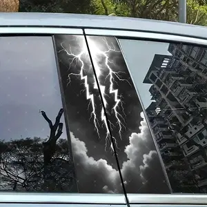 2pc Lightning Vinyl Sticker, Car B Pillar Protection Decal, Easy Peel & Stick, Sunproof Waterproof Scratch Resistant, All Cars Decor, Decal For Cars