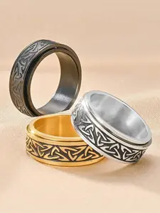 Unisex Titanium Steel Ring, Celtic Triangle Design, Rotatable Stress Relief Ring, Men's Fashion Jewelry, Durable All Seasons