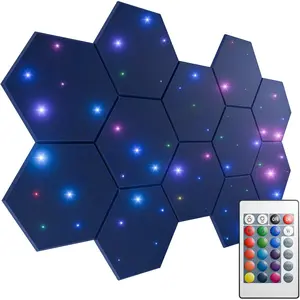 12 Pack Self-adhesive Sound Proof Foam Panels for Walls 12" X 10" X 0.4" - Hexagon Acoustic Panels with Fiber Optic Starlight, Stylish Soundproof Wall Panels Absorb Noise and Wall Decor Blue