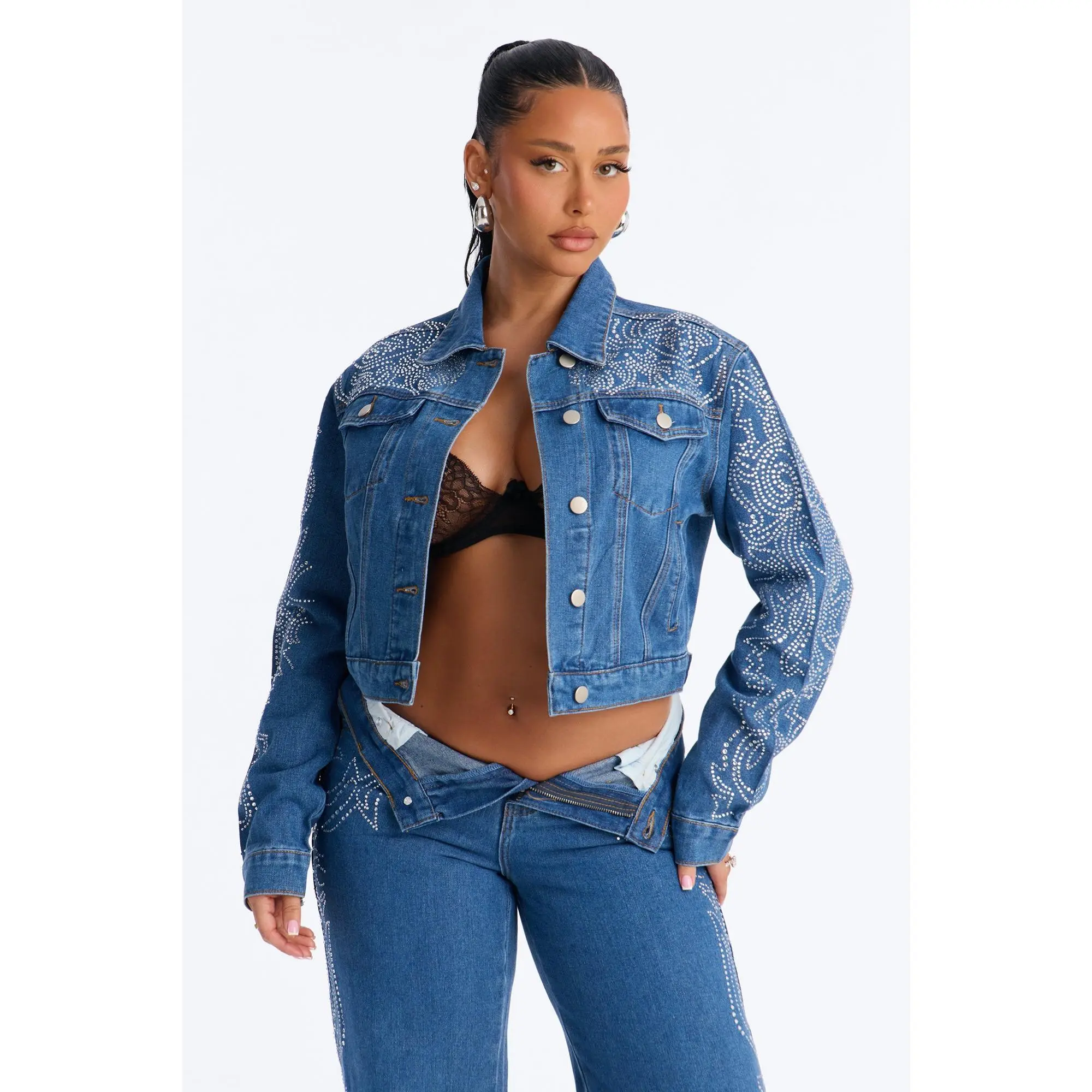Out West Embellished Denim Trucker Jacket - Dark Wash