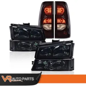 Fit For 03-07 Chevy Silverado Tail Lights+Corner Lamps Smoked Headlights Bumper, Bolt-On Kit, Smoked Lens