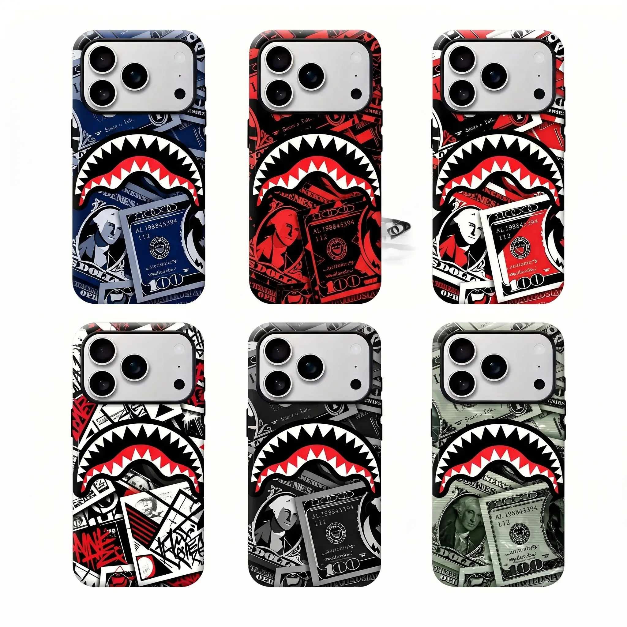 Flex Harder with This Shark Bite Just LeveledUp with This Shark & Money Case For IPhone17 16 15 14 13 12 11 PRO PLUS MAX AIR Four-corner Drop-proof Transparent Casual SoftSilicone patternfull protection case floralpattern Mobile Phone Case