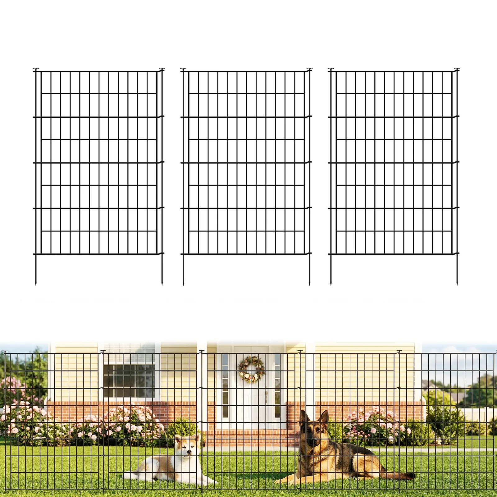 (5 Panels, Total Length 11.6 ft)40 inch H x 28 inch W No-Dig Metal Garden Fence-Decorative Gothic Animal Barrier for Yard Dog Fence Garden Raised Bed Fence Rustproof Animal Barrier Fencing for Dog,Heavy-Duty Backyard Barrier Kit (Gopher/Rabbit Proof)