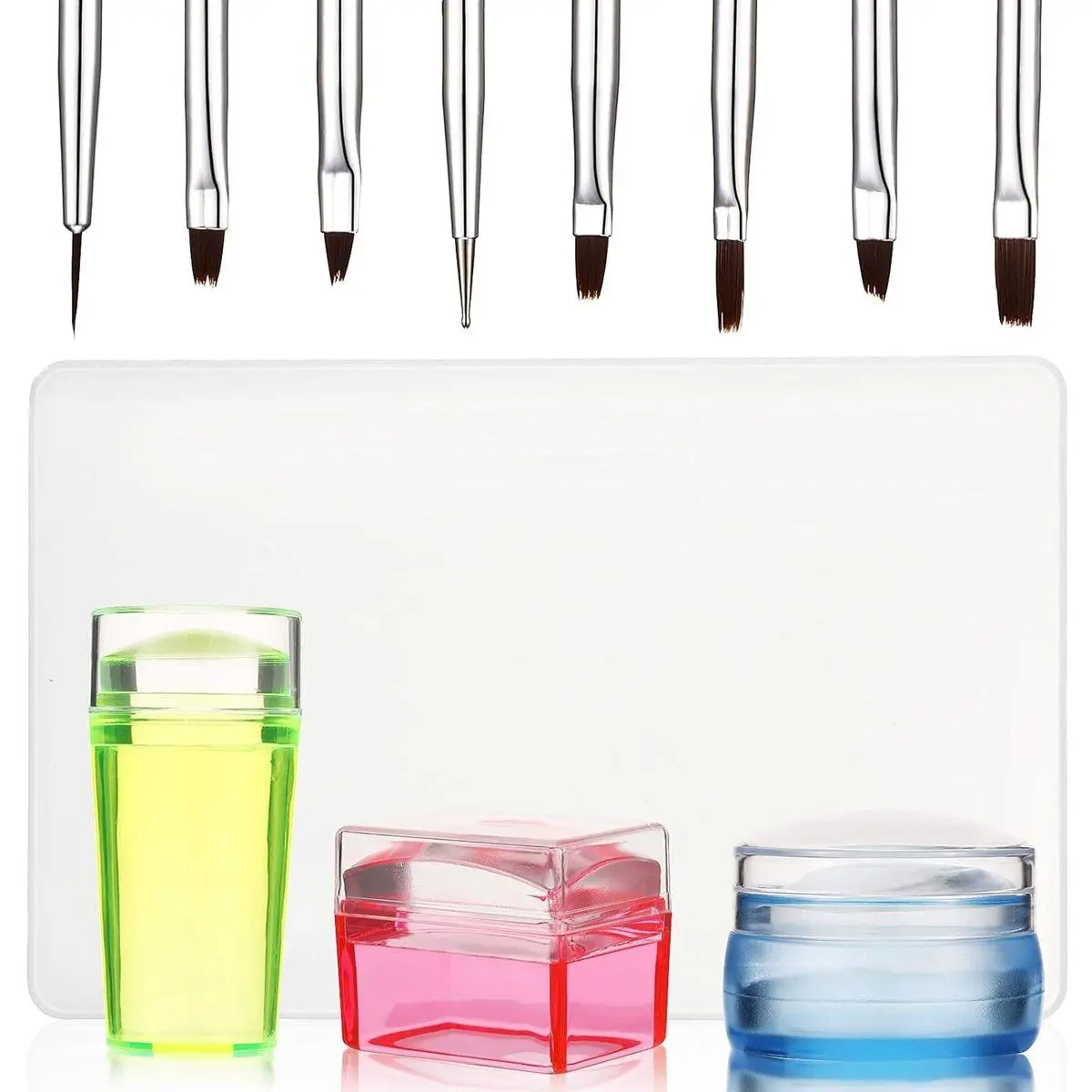14 Pieces Clear French Tip Nail Stamp with Nail Art Brushes, Silicone Jelly Clear Stamper for Nails Include Gel Brush Polish Brushes for DIY Nail Decor