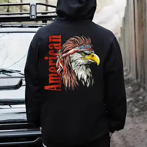American Eagle Graphic Hoodie – Patriotic Bald Eagle Hoodie for Men, Outdoor USA Pride Pullover, Heavyweight Workwear Pullover