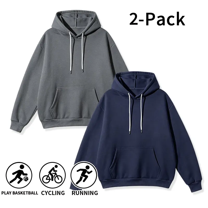 Men's Hoodies 2-Pack, Baggy Solid Color Pullover, Comfortable Casual Streetwear for Everyday Wear