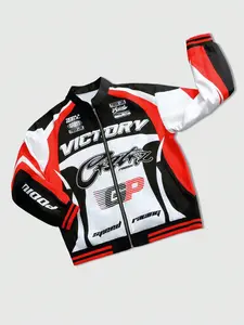 Vintage Racing Aesthetic Moto Jacket for Men & Women | Y2K Retro Red & White Color Block Long Sleeve Bomber Jacket | Cyber Streetwear Victory Speed Graphic Racing Coat