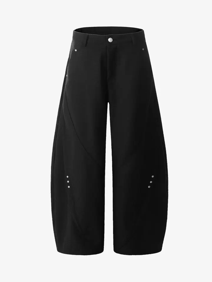 Thesupermade Retro Barrel Baggy Pants | Unisex Cotton Blend Cropped Wide-Leg Elastic Waist Streetwear Pants Men Women