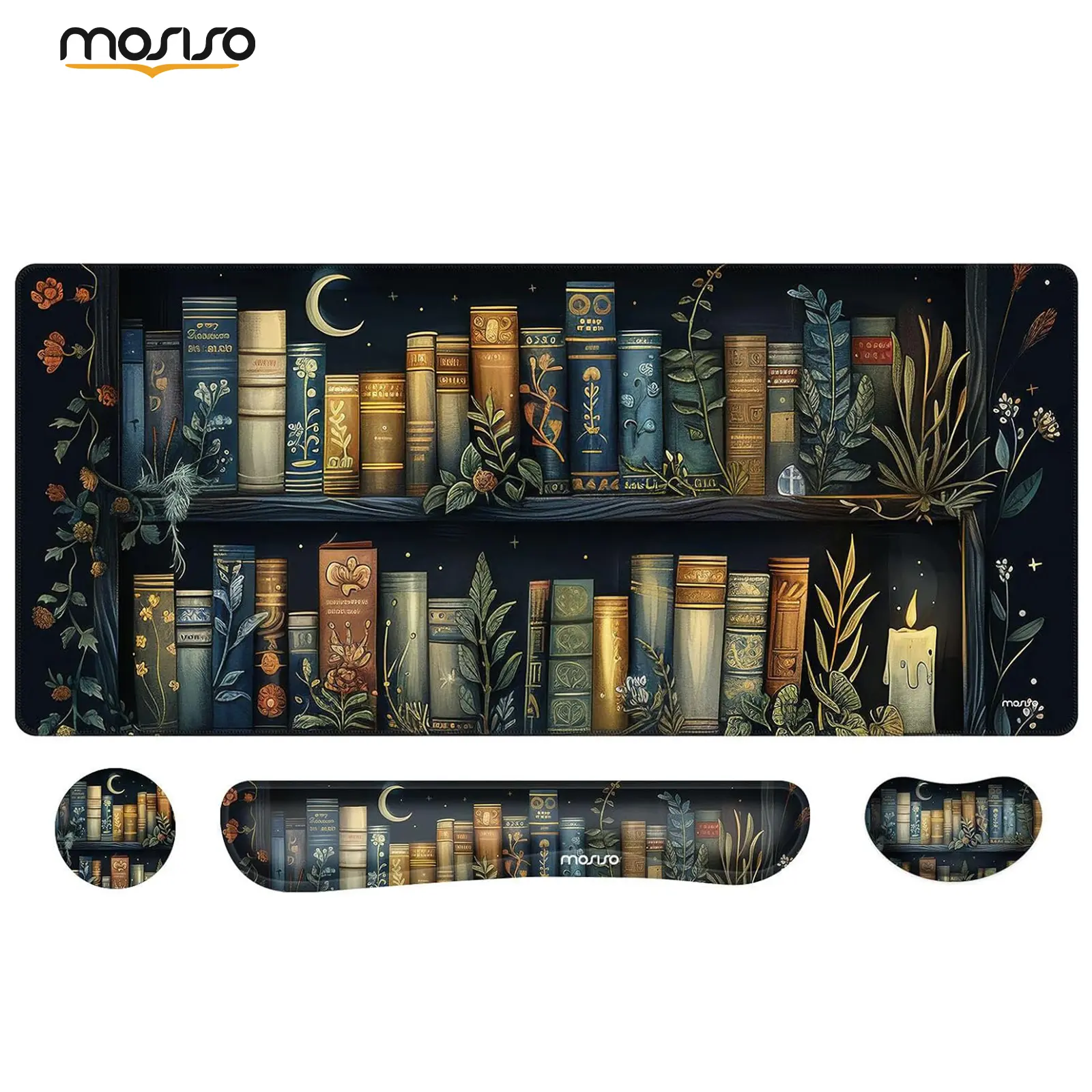 MOSISO Ergonomic Keyboard Wrist Rest & Mouse Pad Set Pack, PC/Laptop Desk Accessories with Soft Fabric, Memory Foam, Silicone Lining, Non-Slip Base, Vintage Book Design for Gamers/Home Pain Relief & Easy Typing
