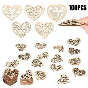 100PCS Assorted Wooden Heart Shapes, Smooth & Durable Cutouts for DIY Crafts, Weddings, Valentine's Day Decorations, Gifts & Photo Frames