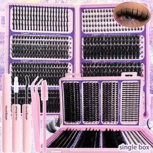 800pcs Lash Clusters, Spiky & Bottom Lashes, 40D-120D Mix Styles, D Curl 3D Wispy, Fluffy Manga, Non-Toxic, with Glue, Tweezers, Brush, Eyelash Extensions