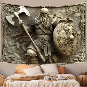 1 Pc Viking Warrior Embossed Tapestry Perfect Viking Warrior Embossed Tapestry Wall Hanging - Great for Living Room, Bedroom, Office and Party Decoration - Creative Gift