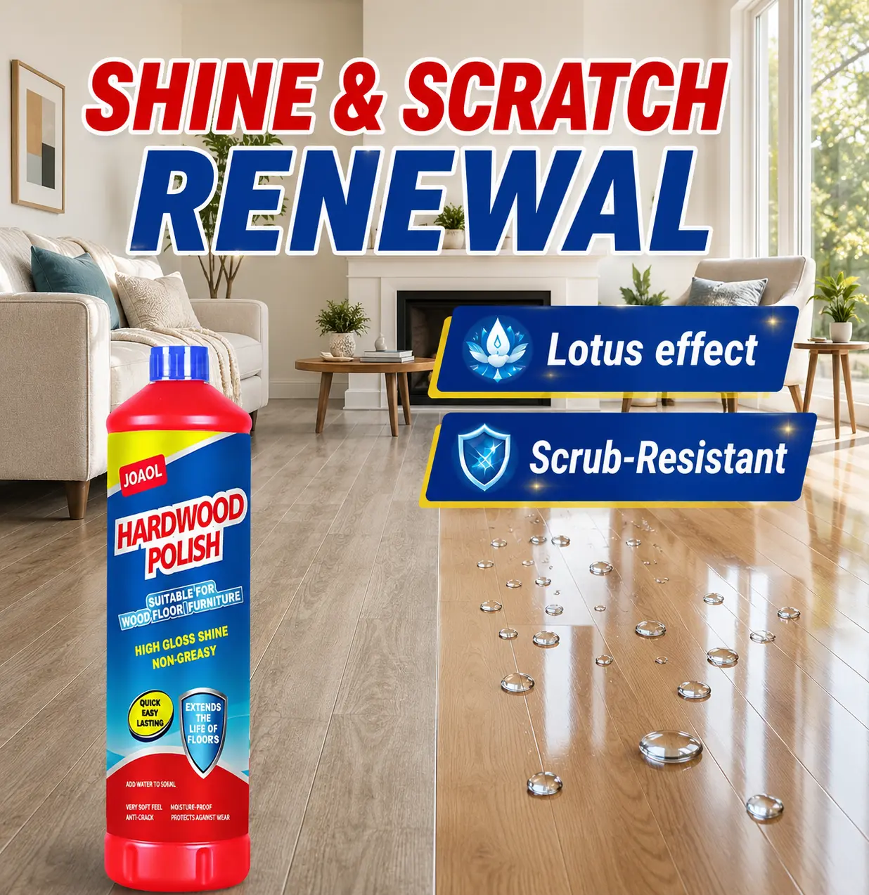 Wood Floor Polish & Restorer – High-Gloss Finish, Repairs Fine Scratches, Non-Slip, Abrasion- and Scrub-Resistant, Moisture-Resistant, Non-Greasy, No Footprints, Easy to Clean,Deep Conditioning, Wax for Hardwood, Laminate Floors & Wood Furniture, DAXAXA