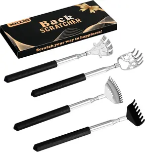 4 Pack Different Back Scratcher Portable Telescoping with Rubber Handles, Extendable Metal Back Massager Tool with Beautiful Box, Stocking Stuffers for Men Women Adults (Black)