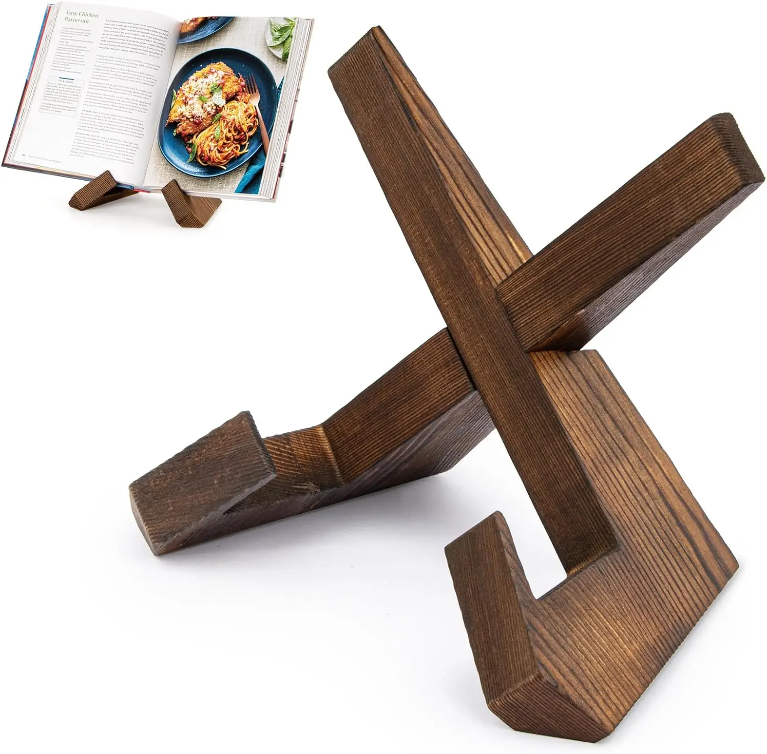 1 Set (Rustic Brown ) Cookbook Stand for Kitchen, Recipe Book Holder for Kitchen Counter | Wooden Cookbook Holder, Rustic Cook Book Holder Stand .