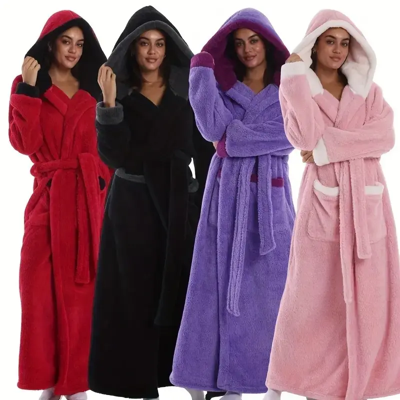 Elegant Hooded Bathrobe, Soft & Cozy, Fluffy Robe, Multiple Colors, Unisex, Perfect Gift, Fall Winter Essential
