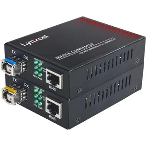 Gigabit Fiber to Ethernet Media Converter, Single Mode Fiber Media Converter with 2Pack Bidi SFP SMF LC Module, 10/100/1000Base-TX to 1000Base-FX SFP to RJ45 Converter, up to 20km, 1 Pair