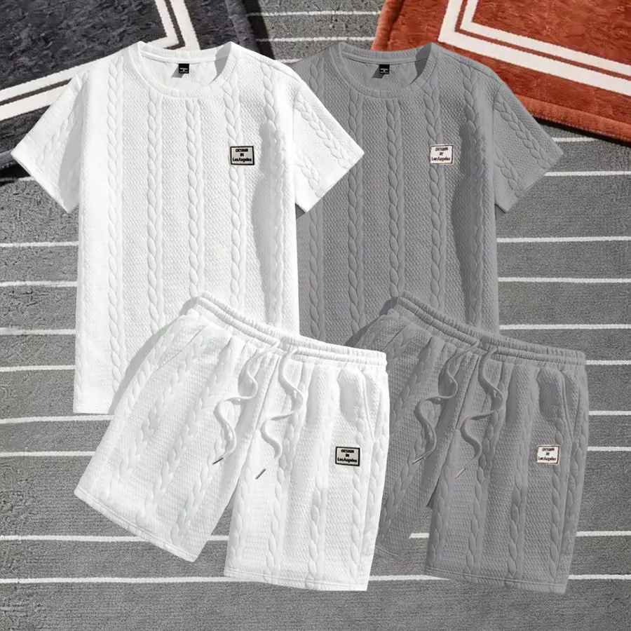 Men's Embroidered Fashion Casual Clothes Set - Drawstring Waist, Regular Fit Menswear Outfits for Leisure, Outdoor Wear